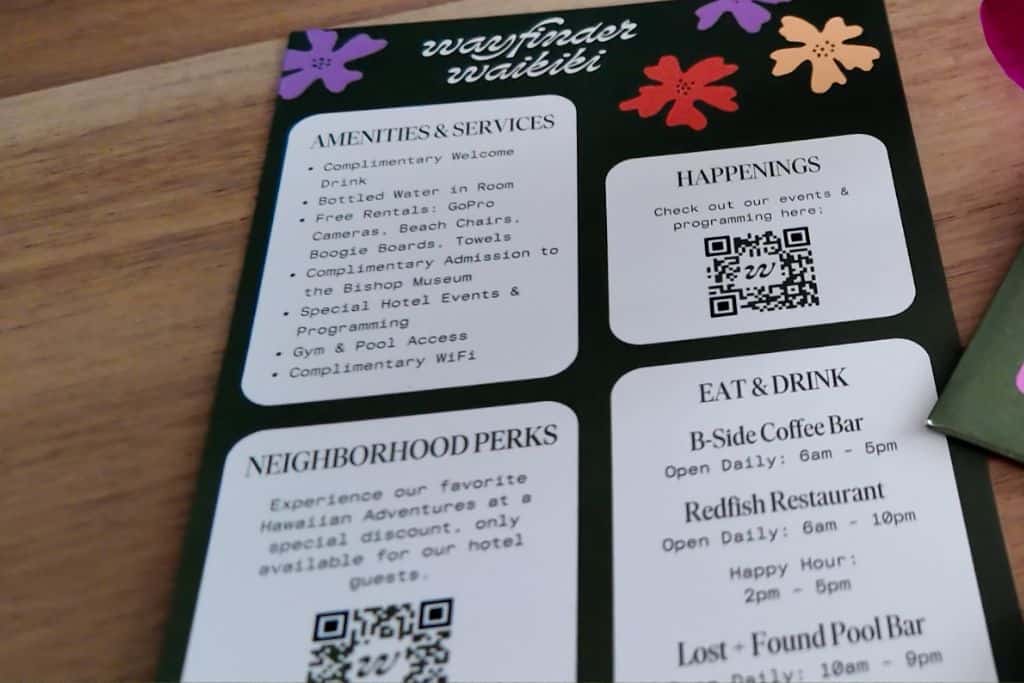 A card from Wayfinder Waikiki that shows events and happenings around the hotel