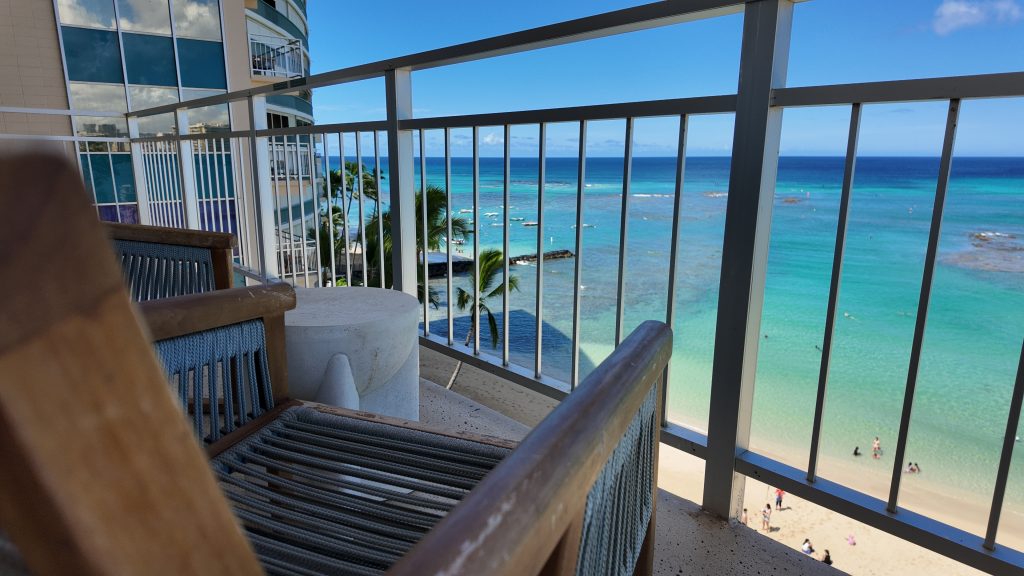 Looking out at the bright ocean from Kaimana Beach Hotel